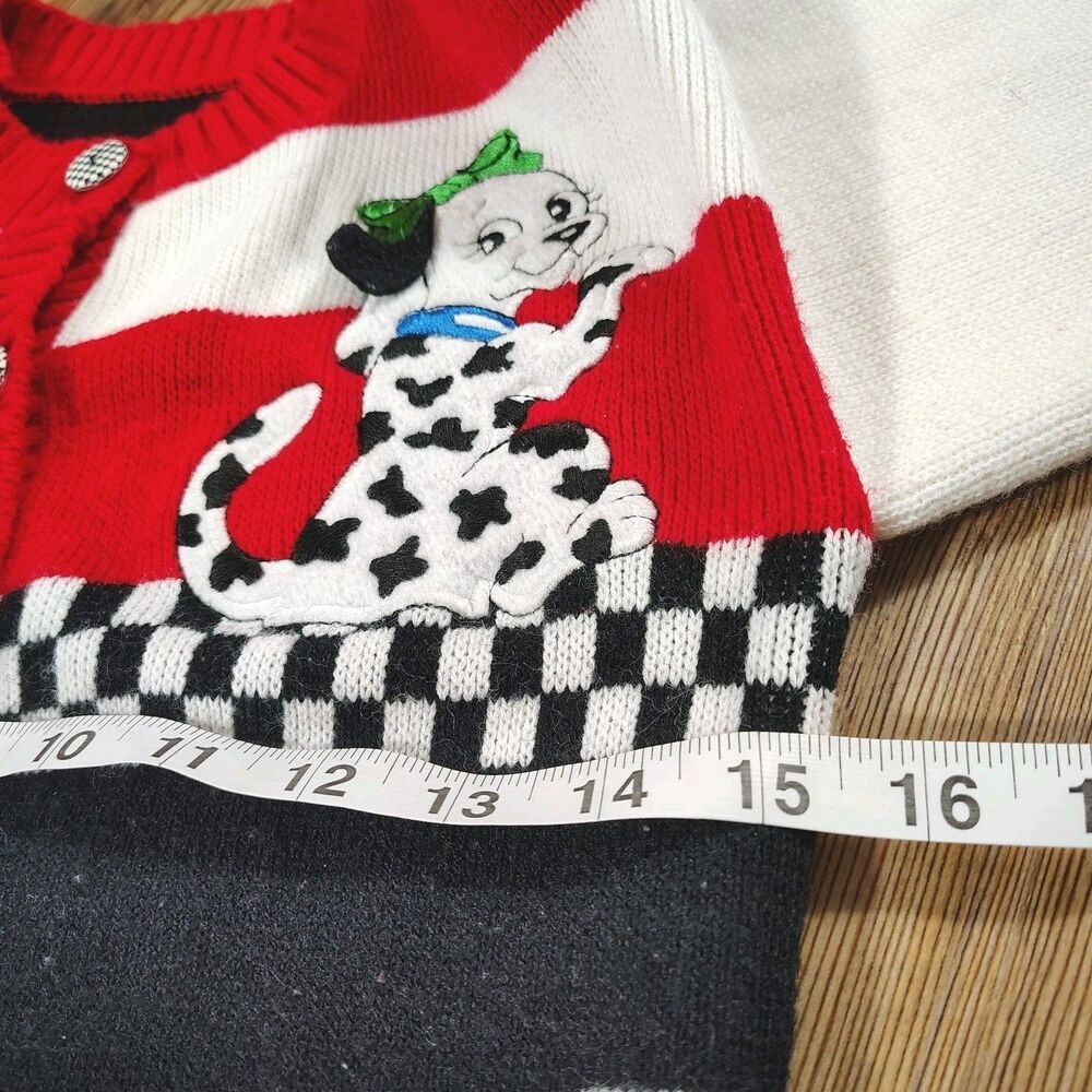 Vintage 90s Dalmatian Dog Cardigan Sweater Girls No Size Patchwork Knit Heart - Picture 7 of 7